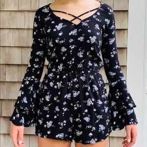 Black floral romper